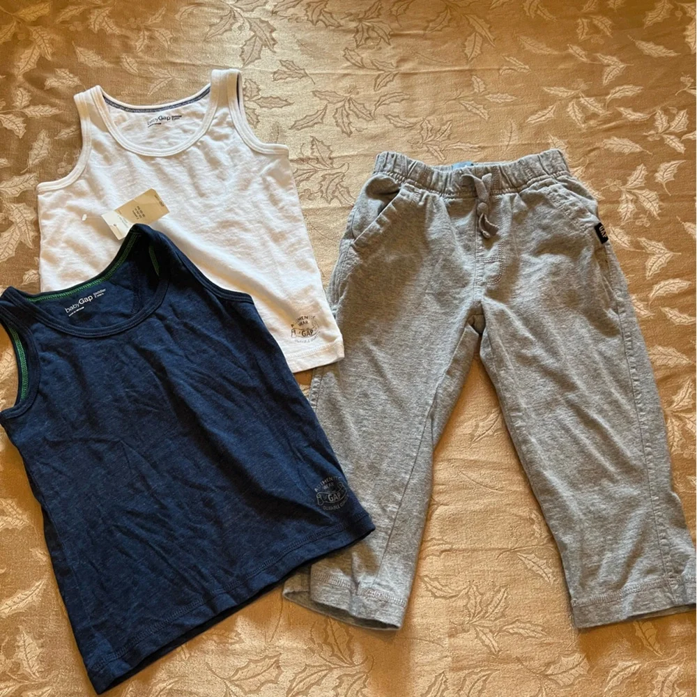Boys Baby Gap 2 Cotton Tank tops and 1 cotton joggers/sweat pants